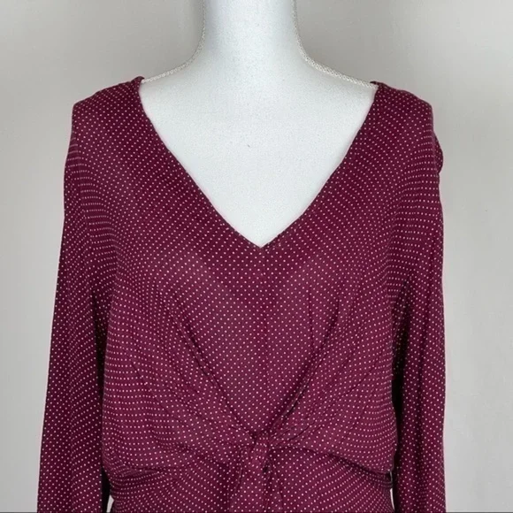 Anthropologie Le Lis Burgundy & White Polka Dot Ballet Core Dress NWOT - Picture 2 of 11